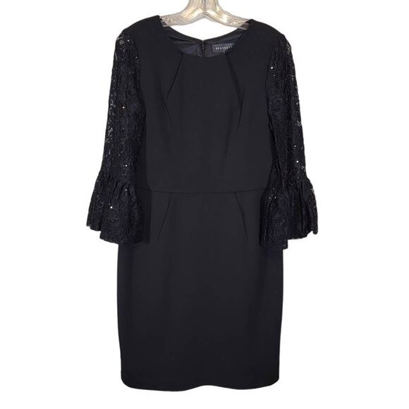 Scarlett Black Sheath Dress Subtle Sequin on Lace Sleeves Size 10 Party Event - Picture 1 of 10